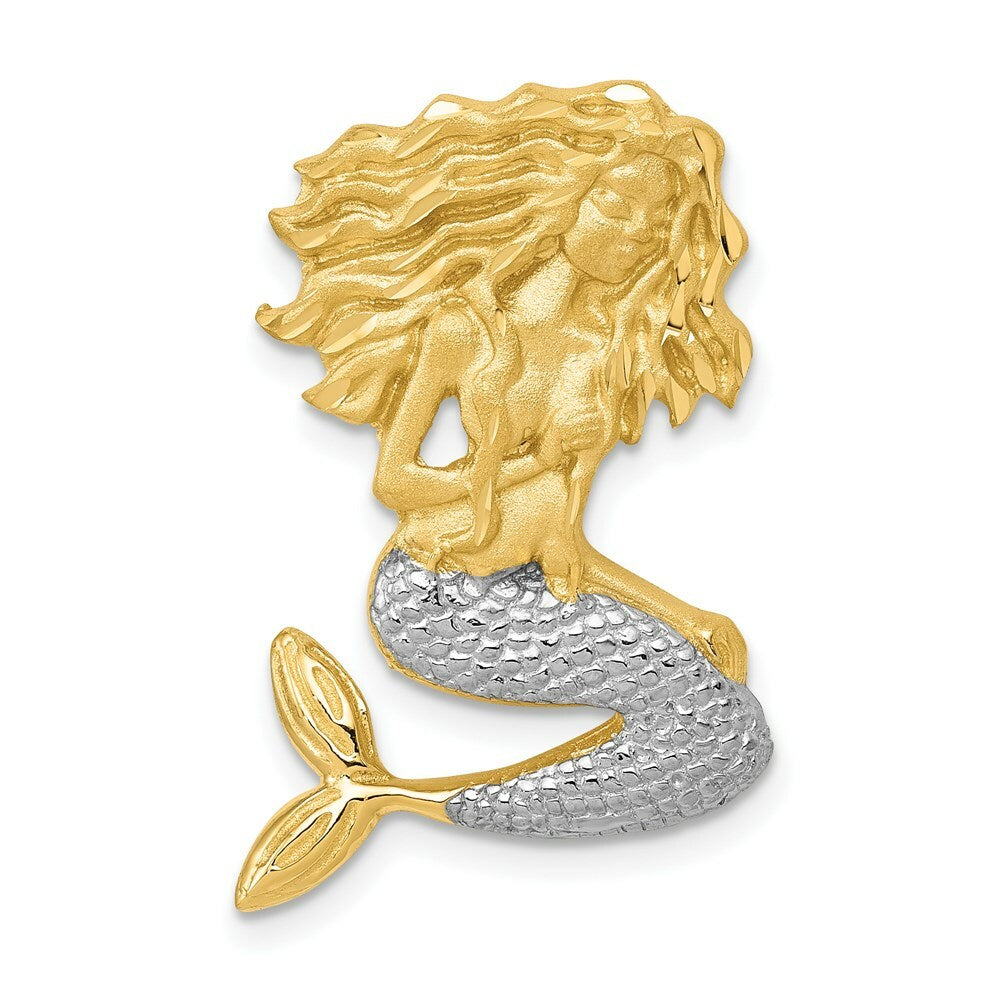 14K Two-tone Gold Satin Diamond-cut Mermaid Pendant Chain Slide