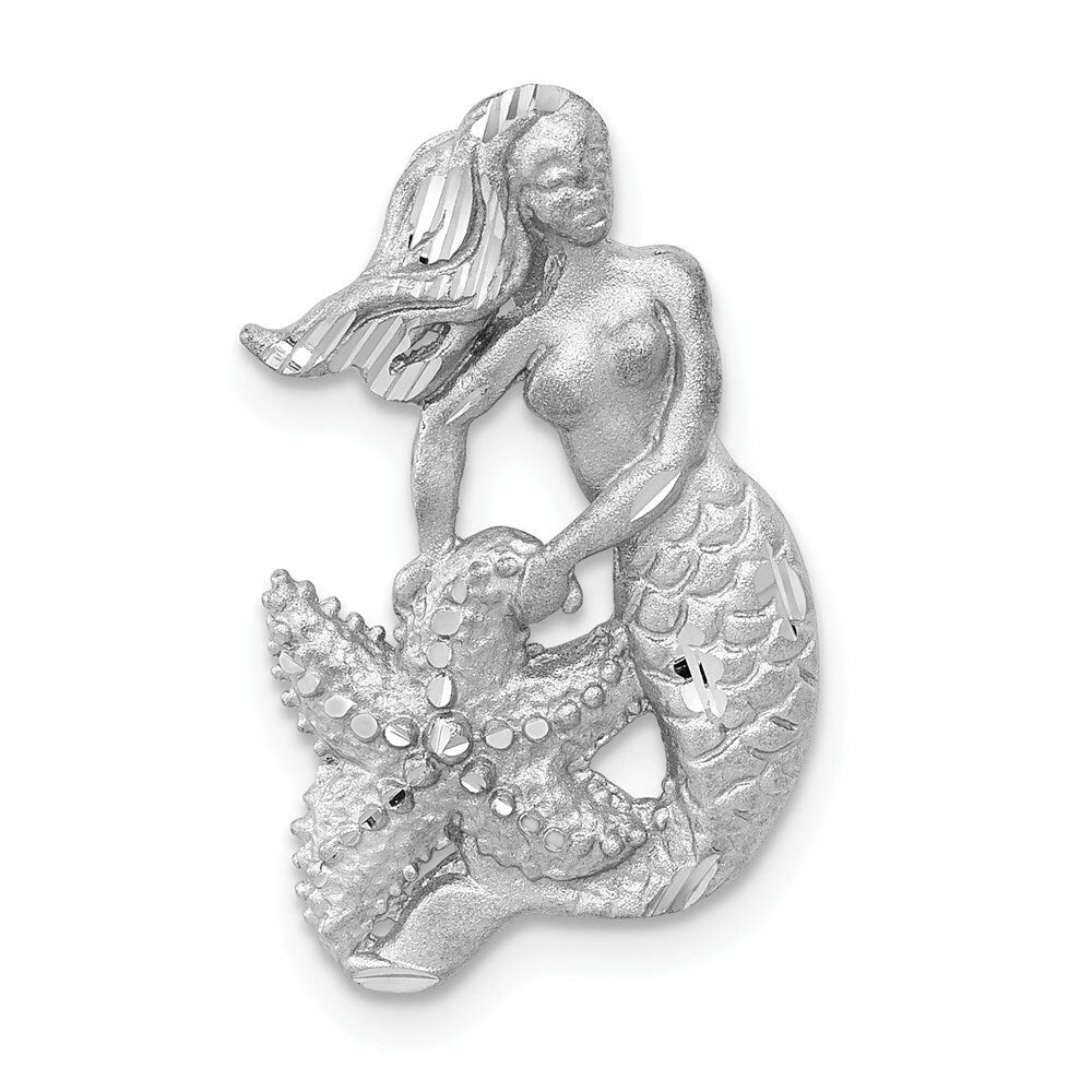14k White Gold Satin & Diamond-cut Mermaid Chain Slide