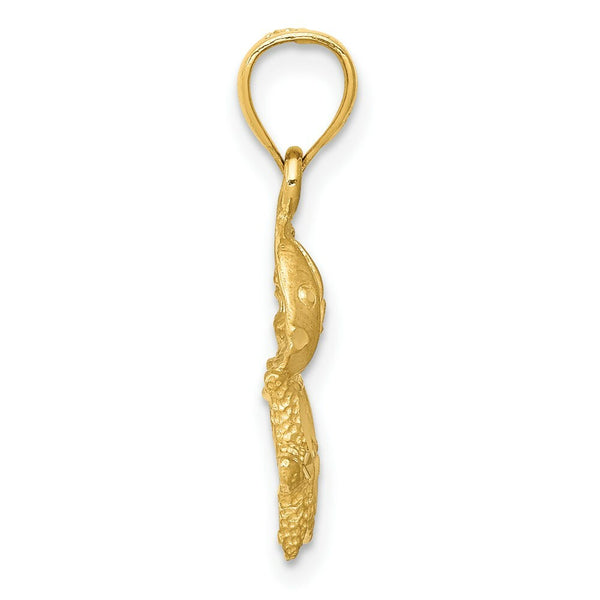 14k Yellow Gold Satin Diamond-cut Sea Life Pendant