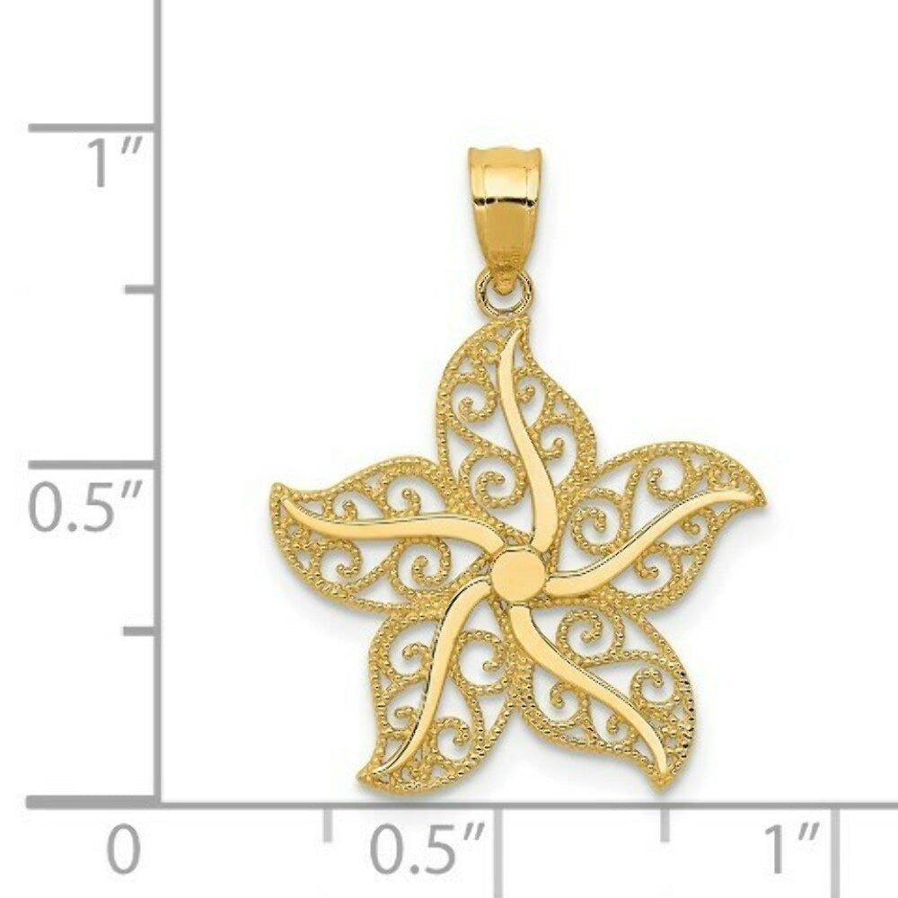 14K Yellow Gold Polished Filigree Starfish Pendant