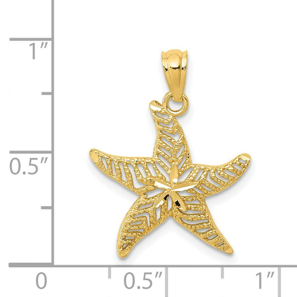 14K Yellow Gold Diamond-cut Polished Filigree Starfish Pendant