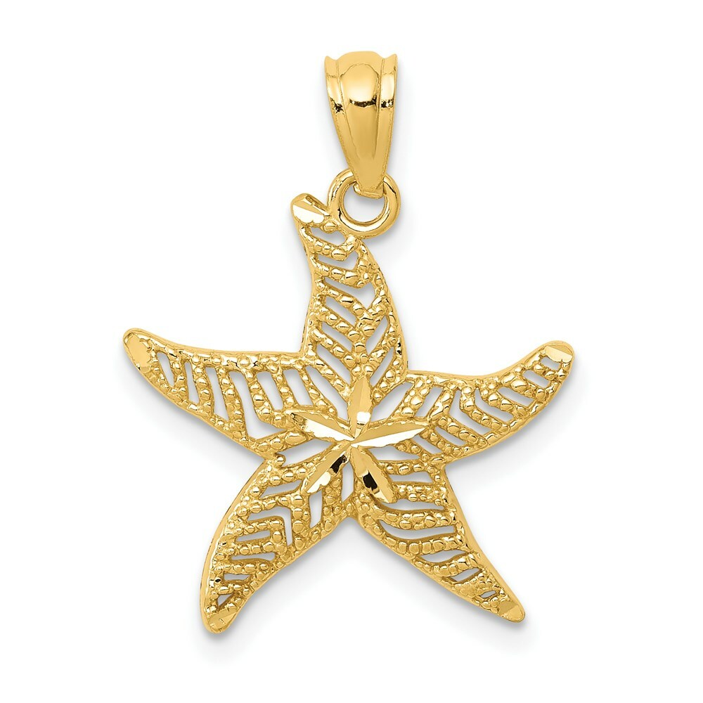 14K Yellow Gold Diamond-cut Polished Filigree Starfish Pendant