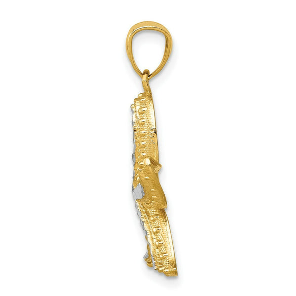 14K Two-tone Gold with Rhodium Diamond-cut Starfish Pendant