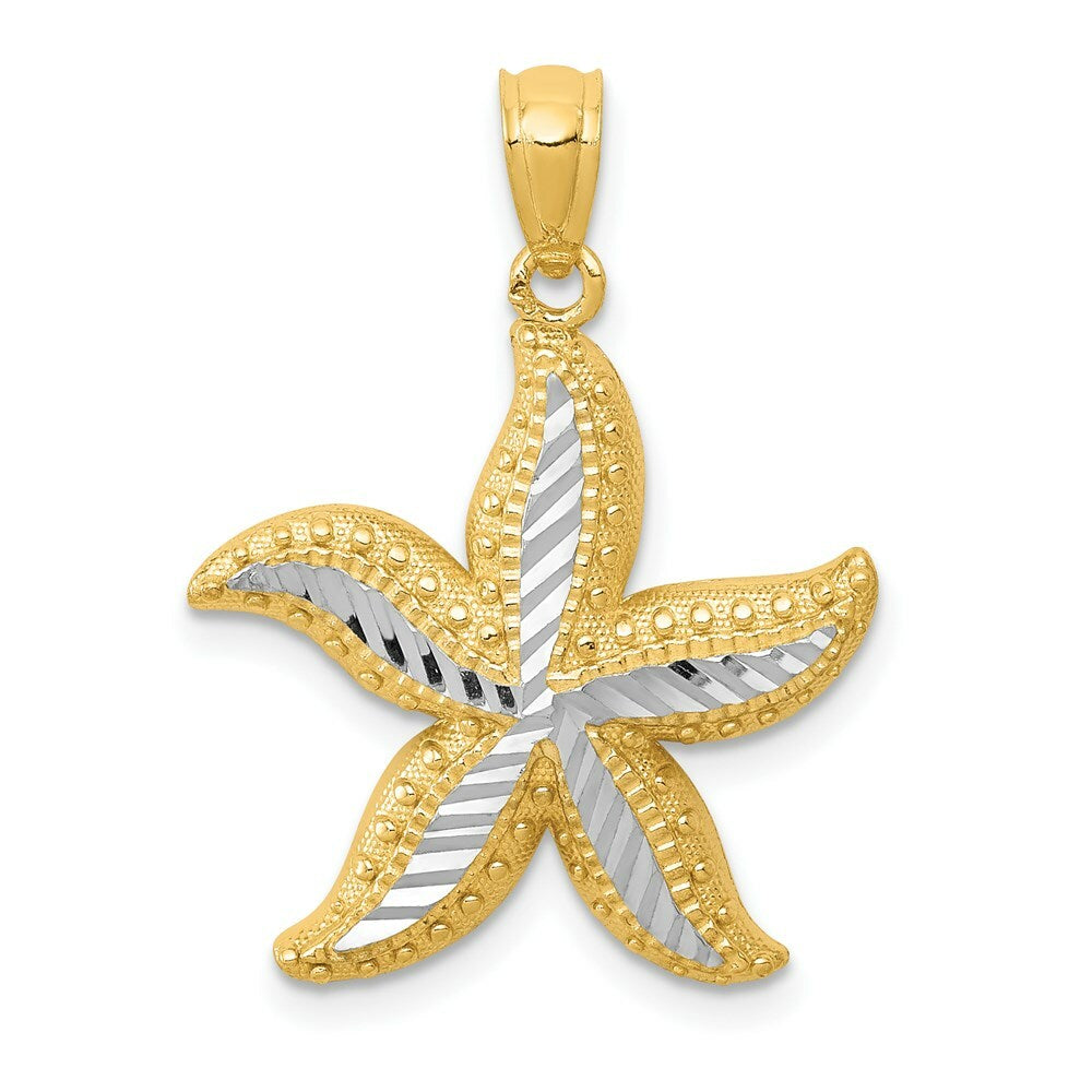 14K Two-tone Gold with Rhodium Diamond-cut Starfish Pendant
