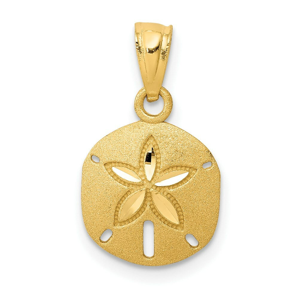 14K Yellow Gold Satin Diamond-cut Sand Dollar Pendant