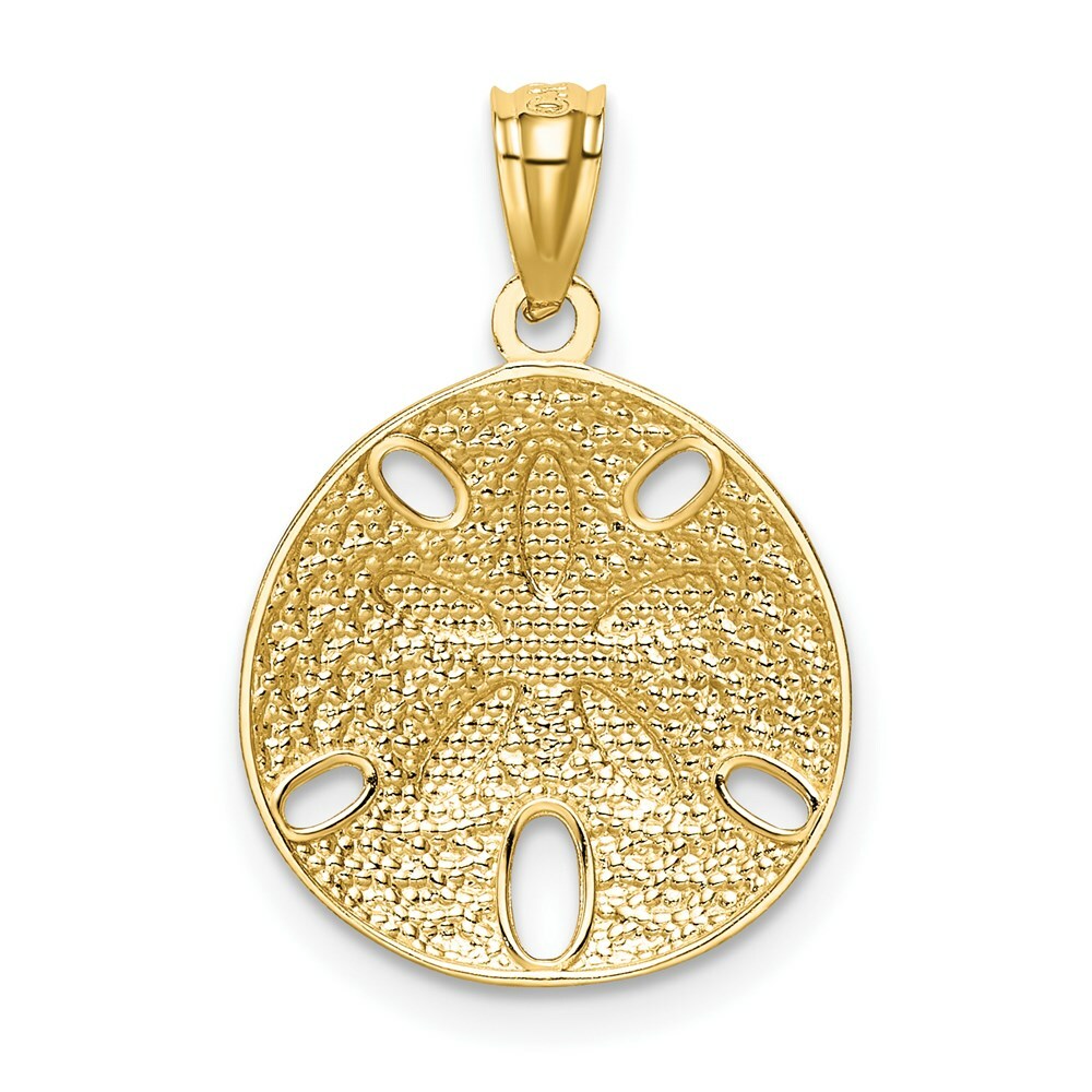 14K Two-tone Gold with Rhodium Diamond-cut Polished Sand Dollar Pendant