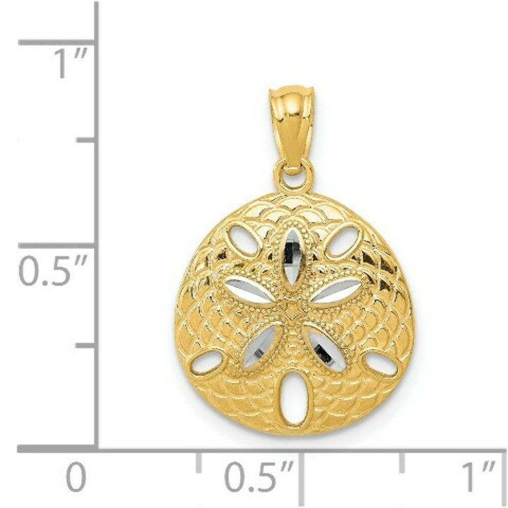 14K Two-tone Gold with Rhodium Diamond-cut Polished Sand Dollar Pendant
