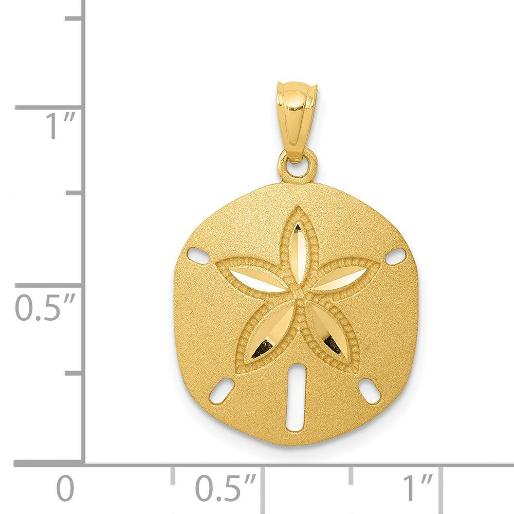 14k Yellow Gold Satin Diamond-cut Sand Dollar Pendant