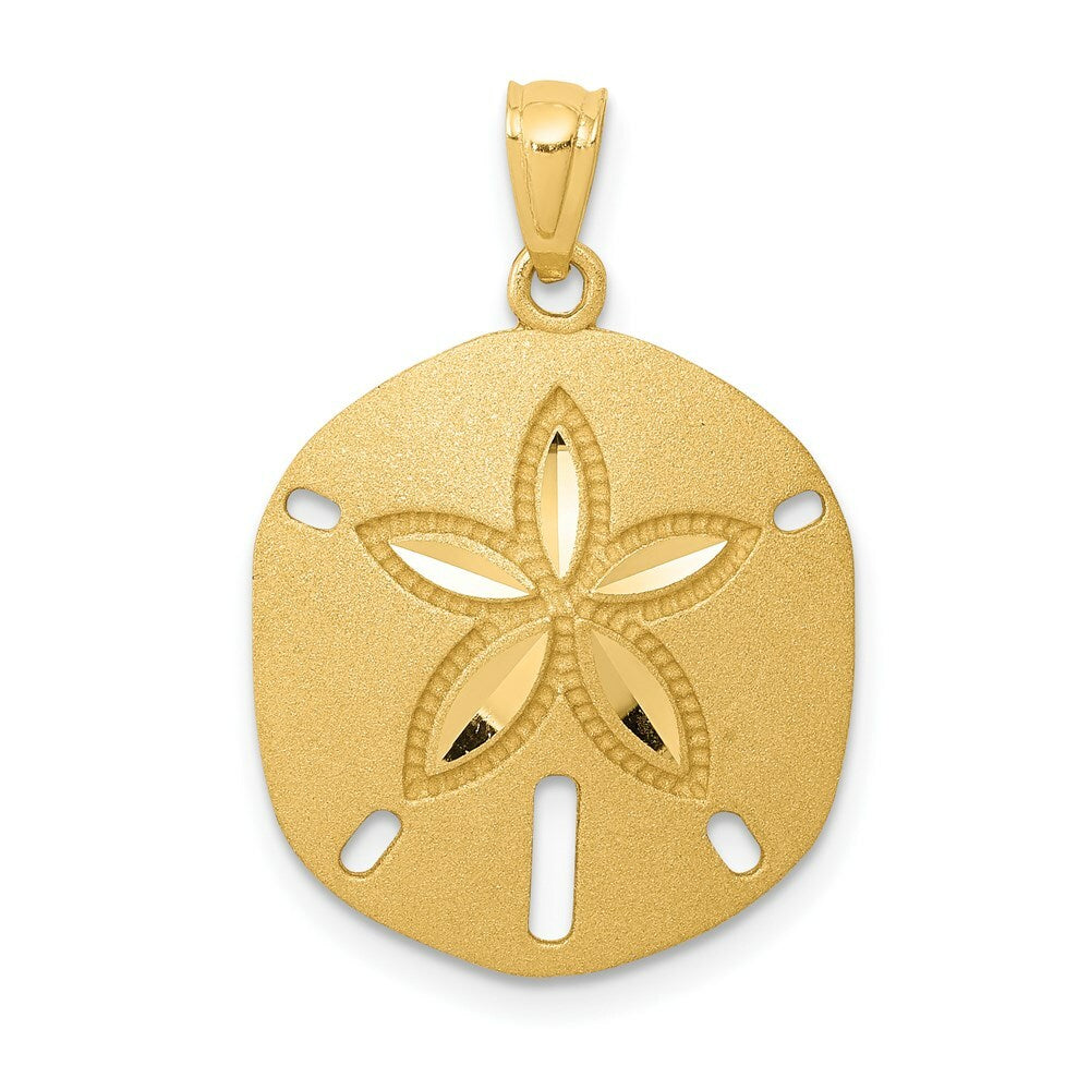 14k Yellow Gold Satin Diamond-cut Sand Dollar Pendant