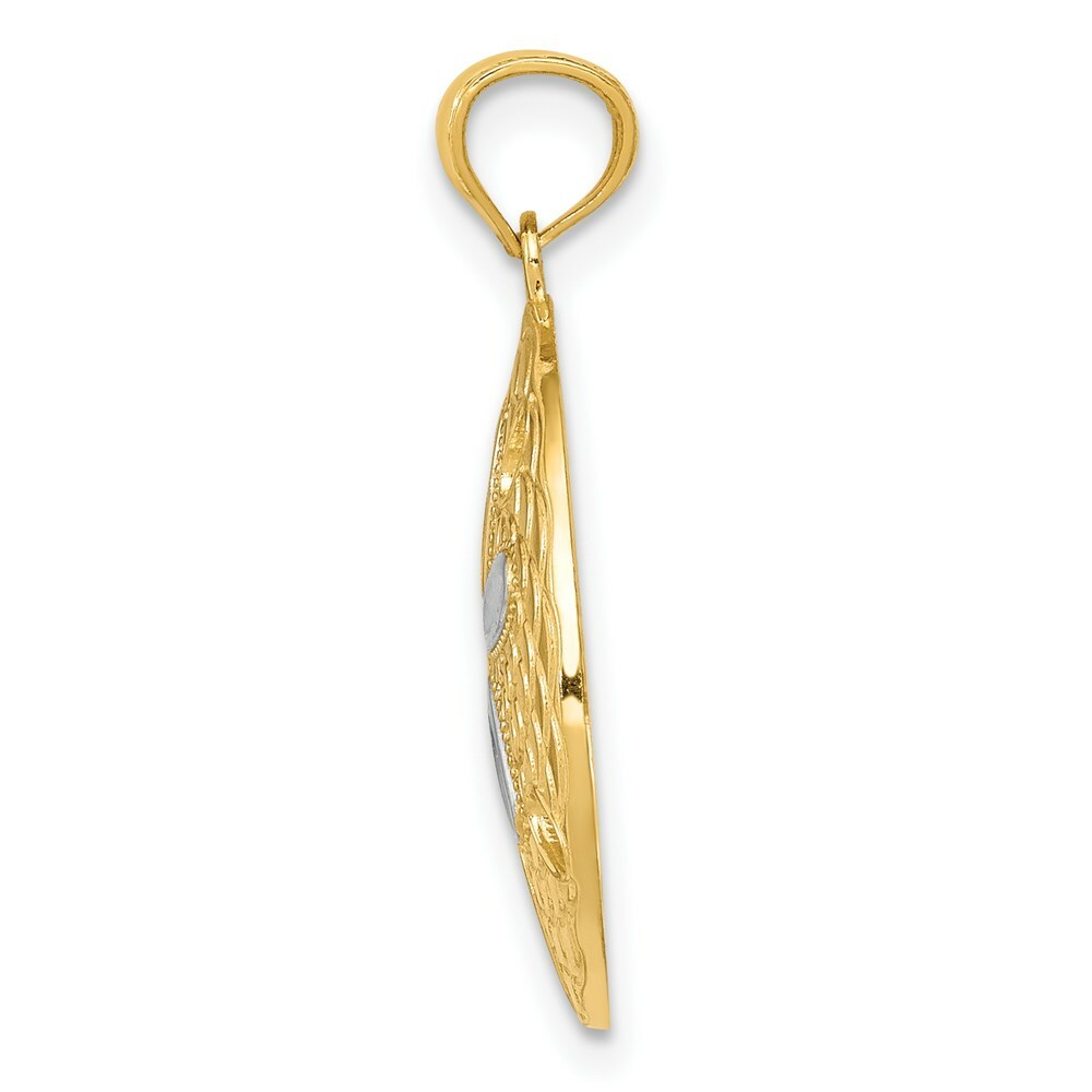 14K Two-tone Gold with Rhodium Diamond-cut Polished Sand Dollar Pendant