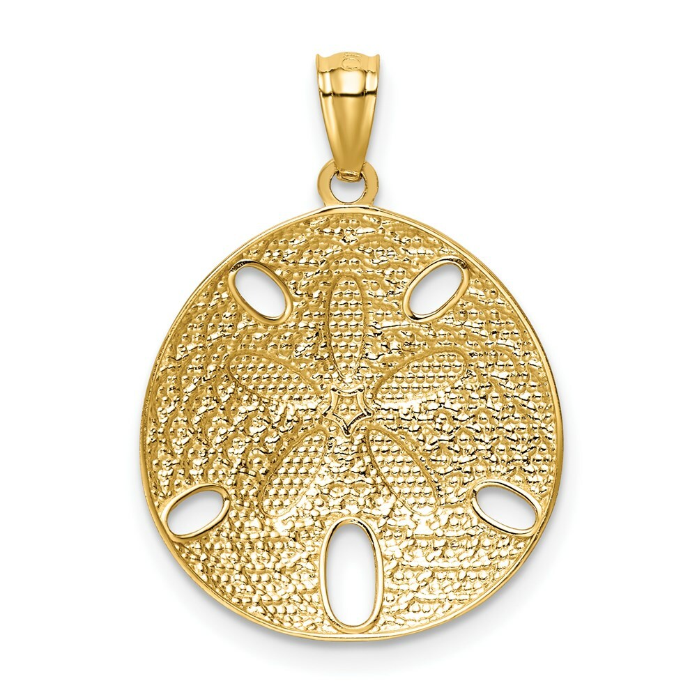 14K Two-tone Gold with Rhodium Diamond-cut Polished Sand Dollar Pendant