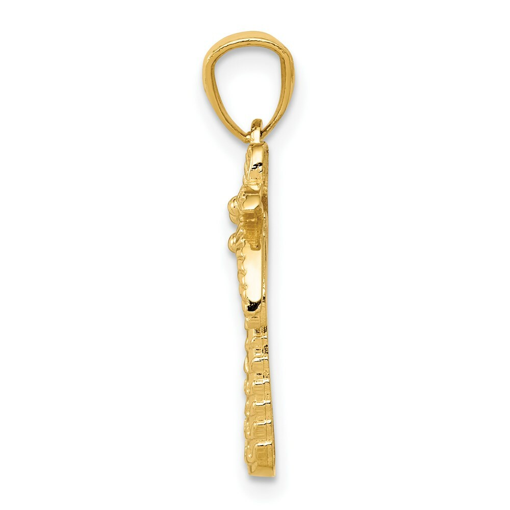 14K Yellow Gold Textured Polished Palm Tree Pendant