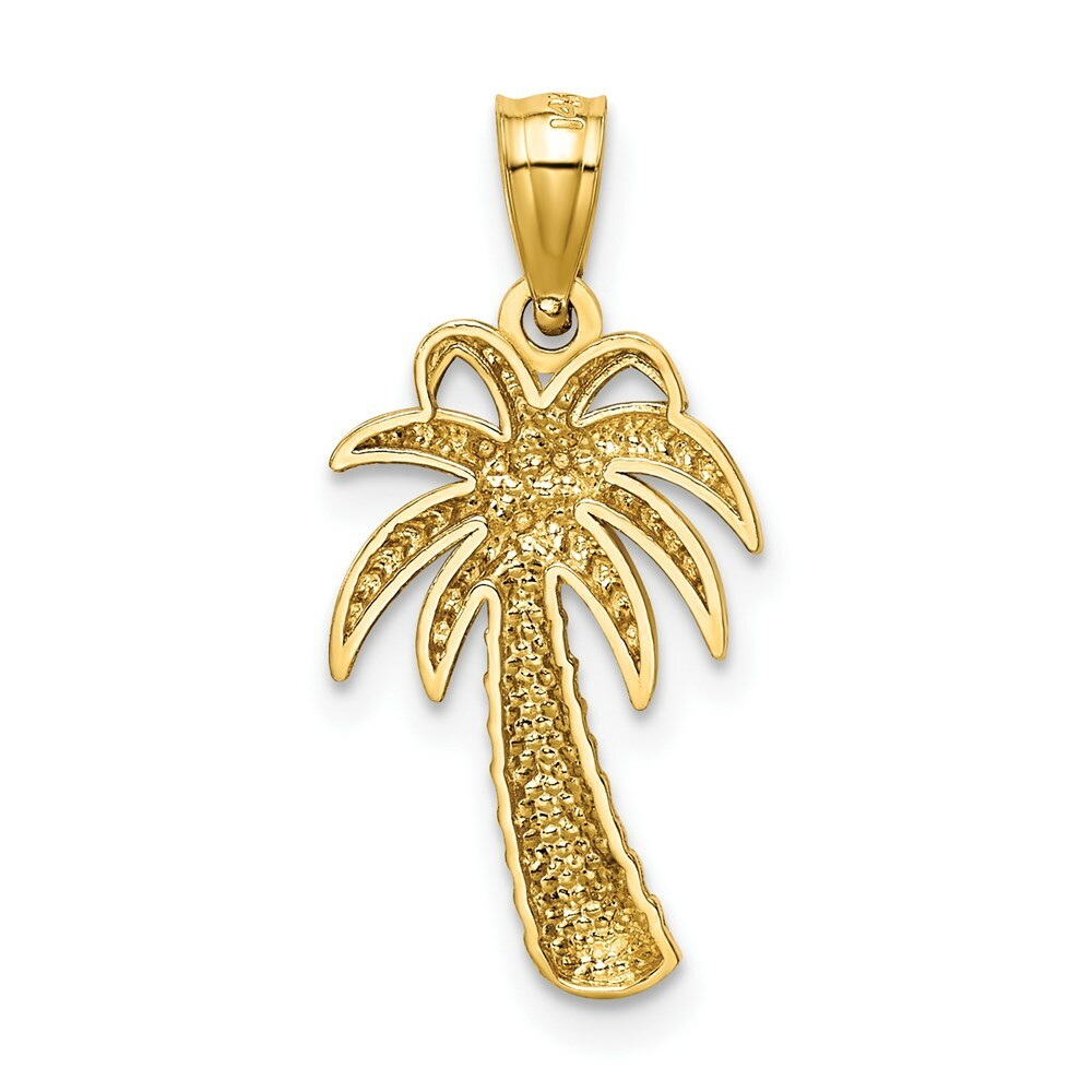 14K Yellow Gold Textured Polished Palm Tree Pendant