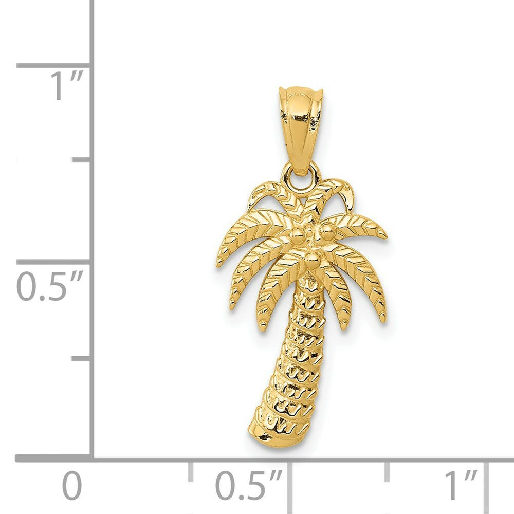 14K Yellow Gold Textured Polished Palm Tree Pendant