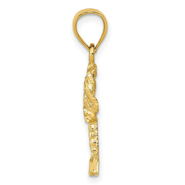 14k Yellow Gold Polished Diamond-cut Palm Tree Pendant