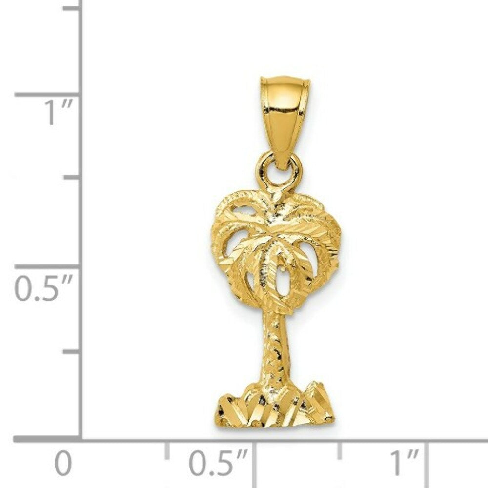 14k Yellow Gold Polished Diamond-cut Palm Tree Pendant