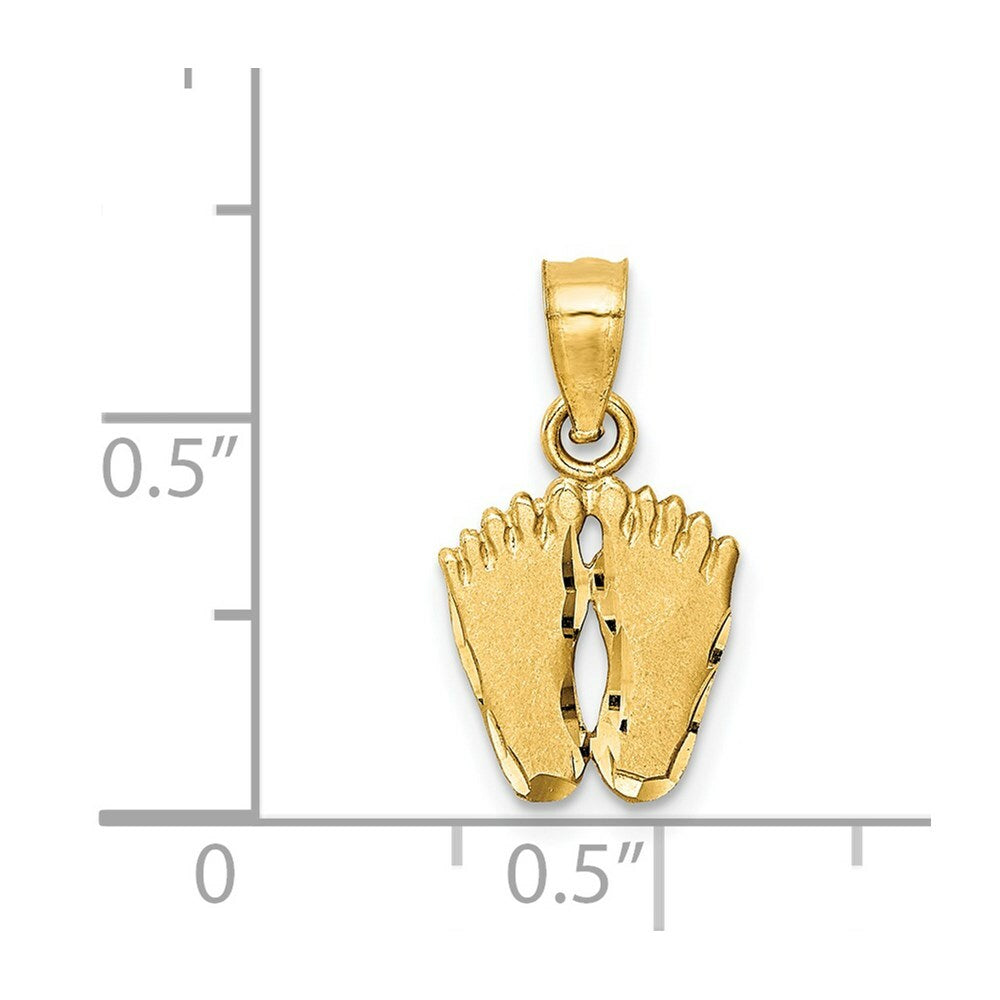 14K Yellow Gold Satin Diamond-cut Footprints Pendant