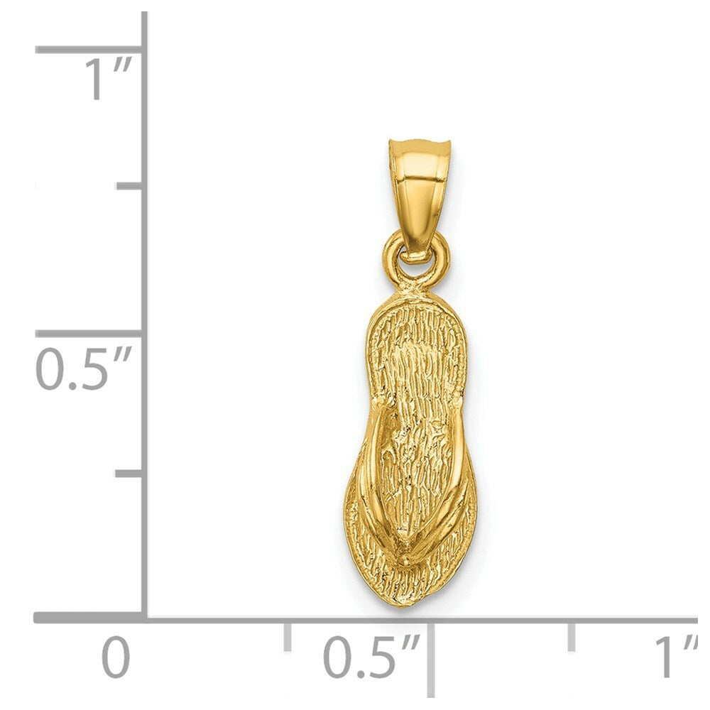 14K Yellow Gold Polished and Textured Flip Flop Pendant