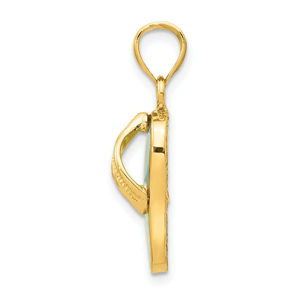 14k Yellow Gold Polished w/Created White Opal Flip Flop Pendant
