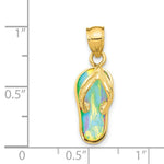 Load image into Gallery viewer, 14k Yellow Gold Polished w/Created White Opal Flip Flop Pendant

