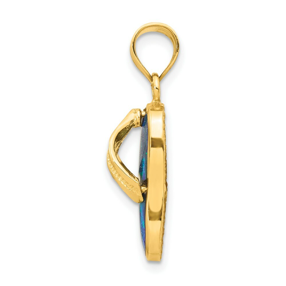 14k Yellow Gold Polished w/Created Blue Opal Flip Flop Pendant