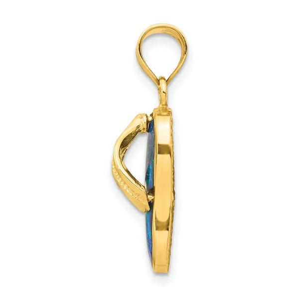 14k Yellow Gold Polished w/Created Blue Opal Flip Flop Pendant
