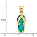 Load image into Gallery viewer, 14k Yellow Gold Polished w/Created Blue Opal Flip Flop Pendant
