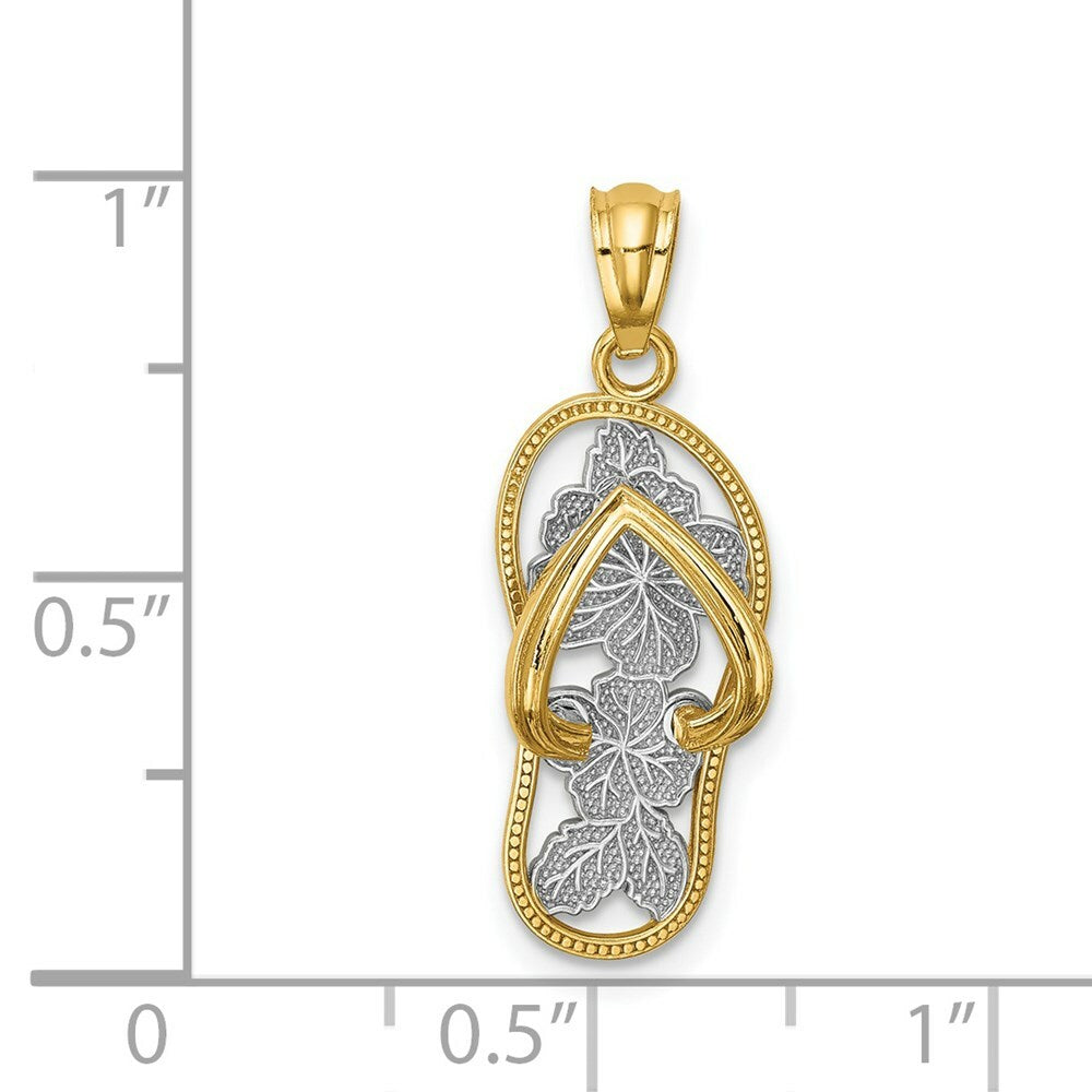14K Two-tone Gold with Rhodium Polished Floral Flip Flop Pendant