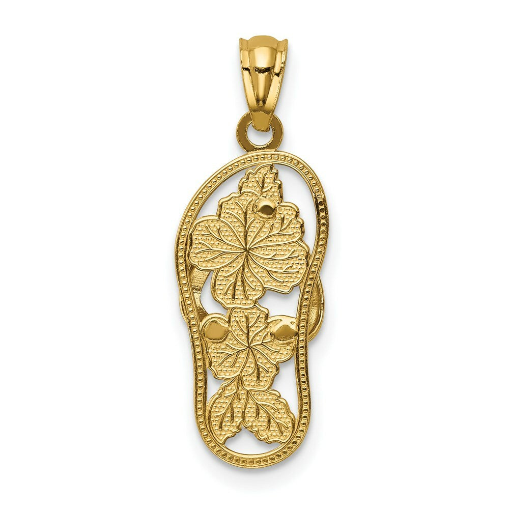 14K Two-tone Gold with Rhodium Polished Floral Flip Flop Pendant