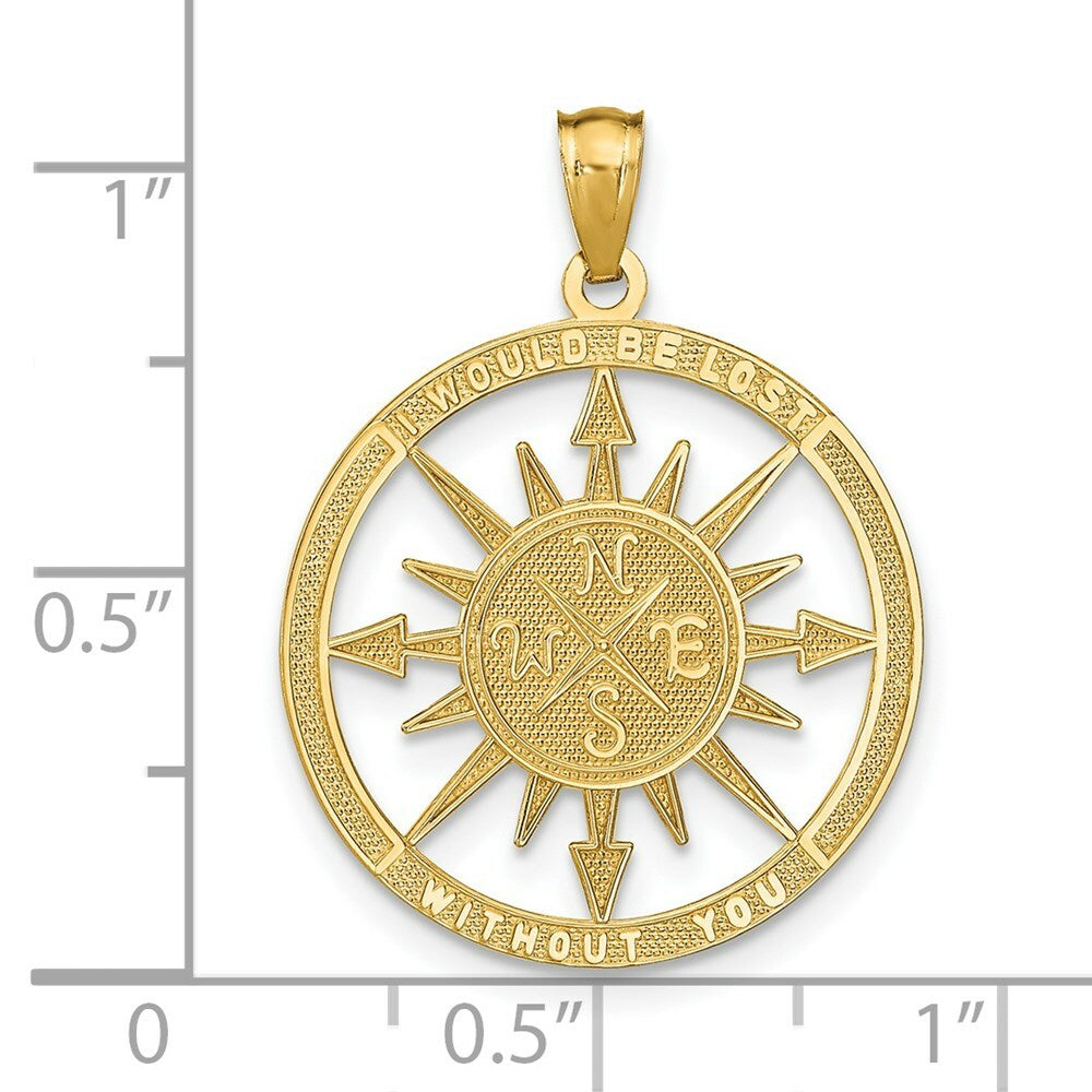 14k Yellow Gold Satin & Polished Lost Without You Compass Pendant