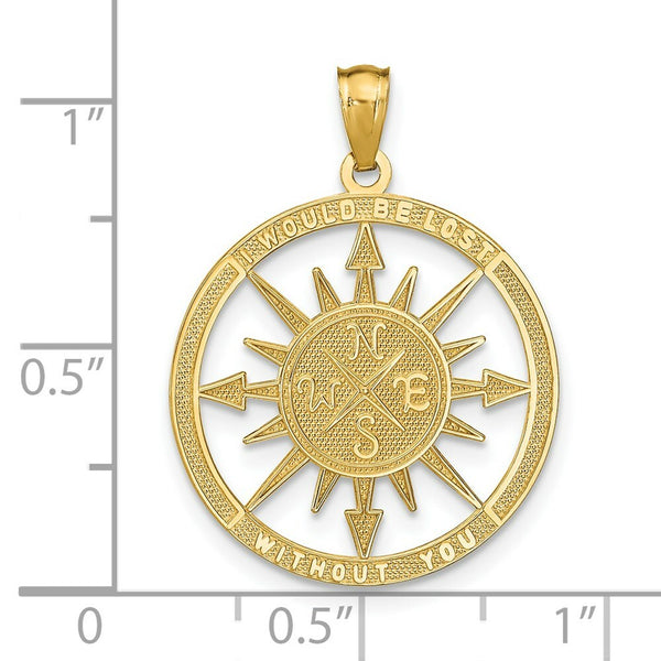 14k Yellow Gold Satin & Polished Lost Without You Compass Pendant