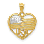 Load image into Gallery viewer, 14K Two-tone Gold with Rhodium Polished American Flag &amp; USA in Heart Pendant
