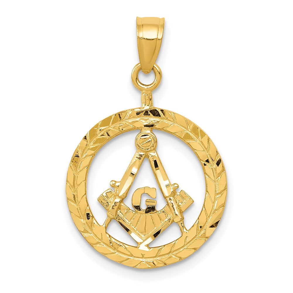 14k Yellow Gold Masonic Symbol in Wreath Pendant