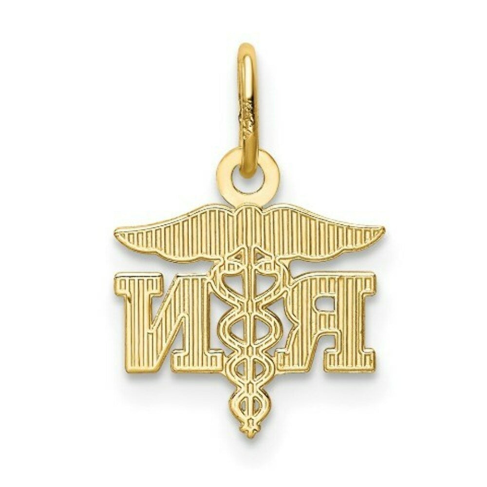 14K Yellow Gold Diamond-cut Polished RN Nurse Pendant
