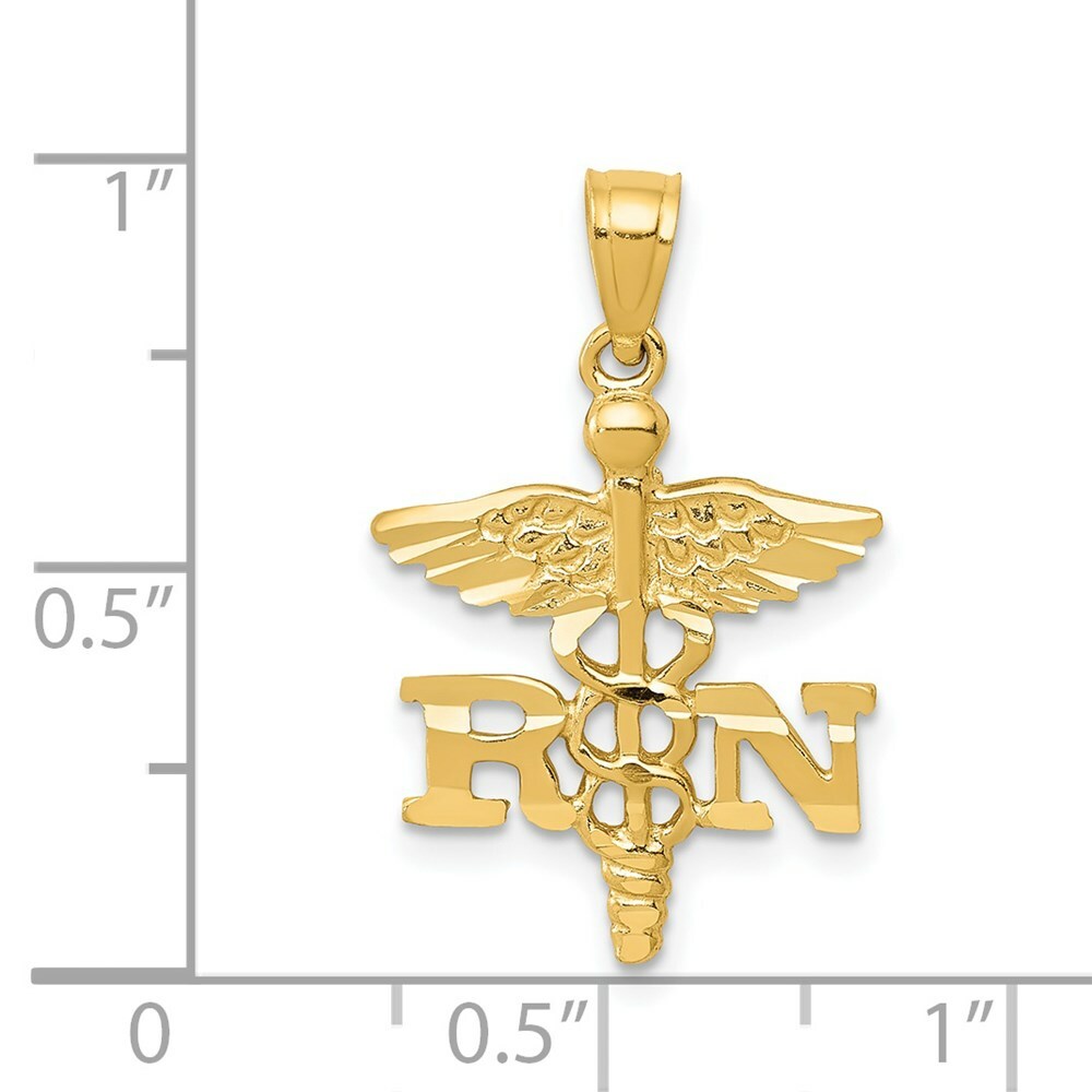 14k Yellow Gold Diamond-cut RN Registered Nurse Pendant
