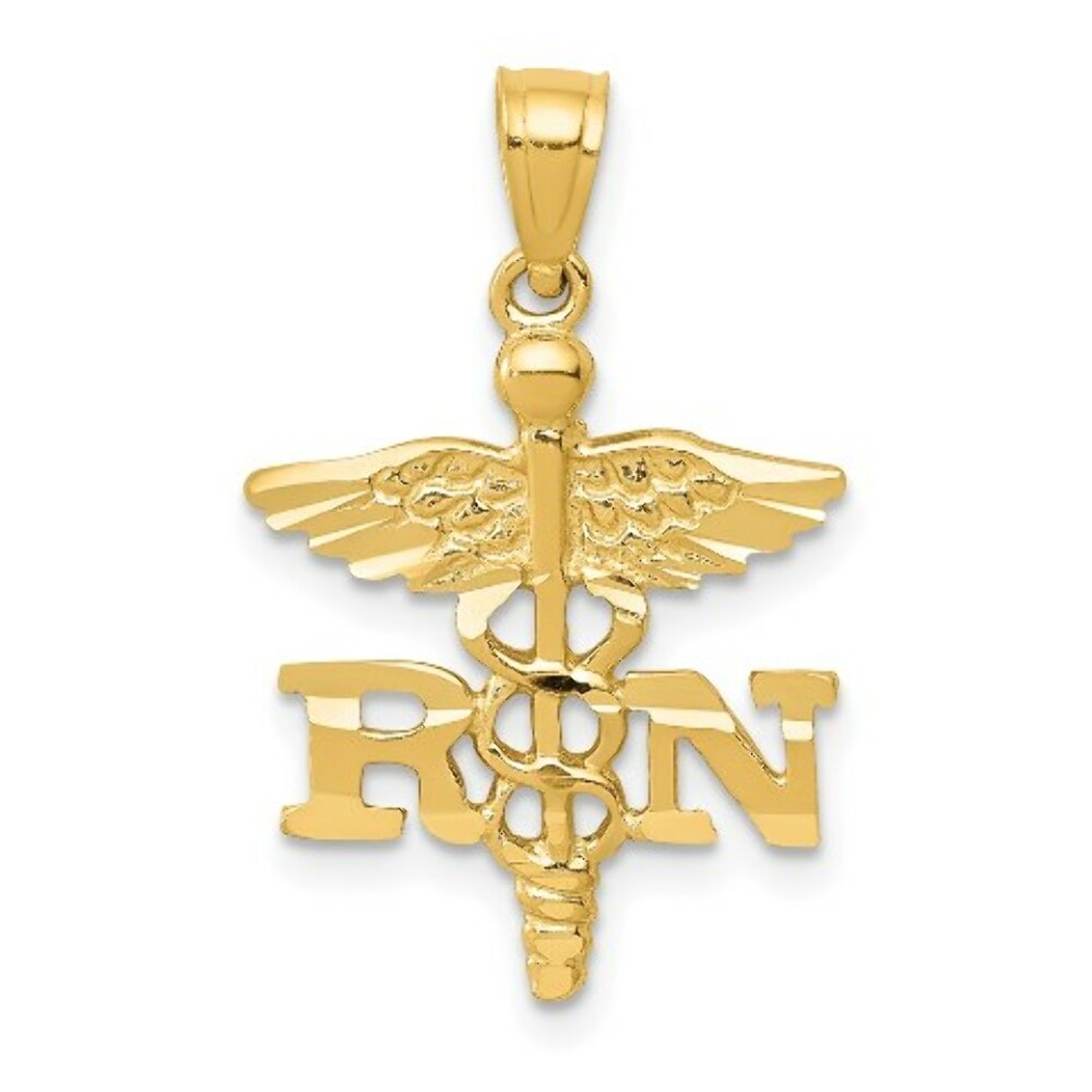 14k Yellow Gold Diamond-cut RN Registered Nurse Pendant