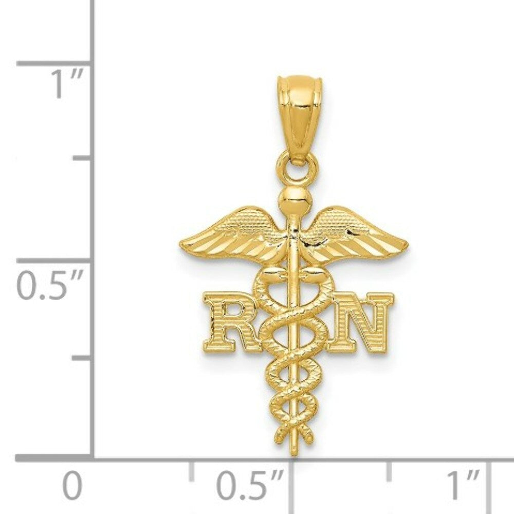 14K Yellow Gold Diamond-cut Polished RN Nurse Pendant