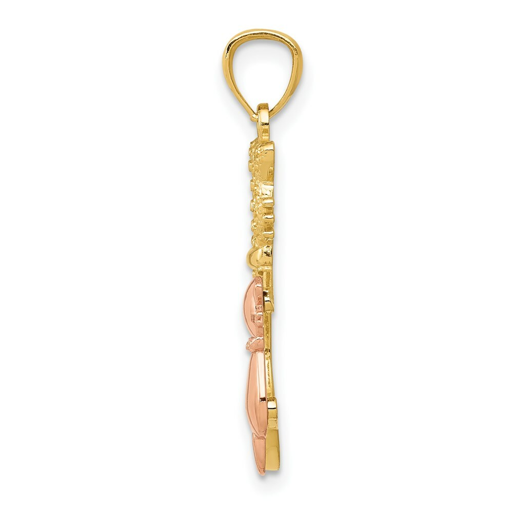 14k Yellow and Rose Gold - Diamond-cut Sitting Cats Pendant