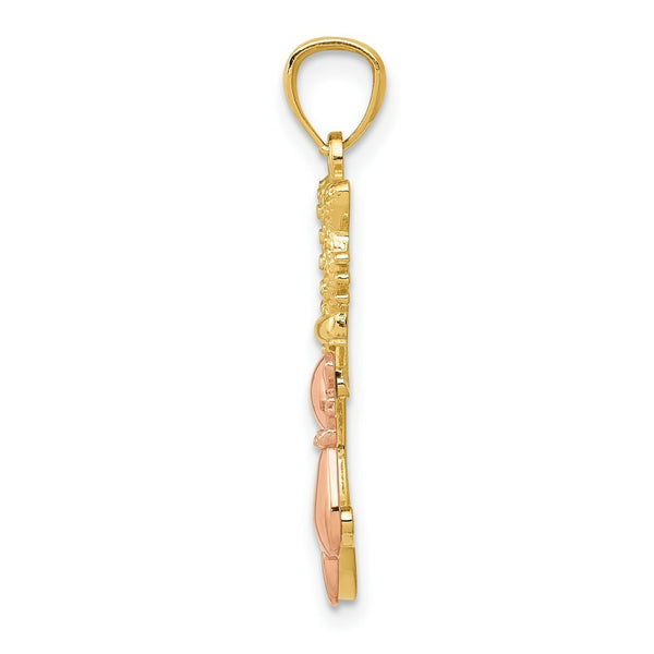 14k Yellow and Rose Gold - Diamond-cut Sitting Cats Pendant
