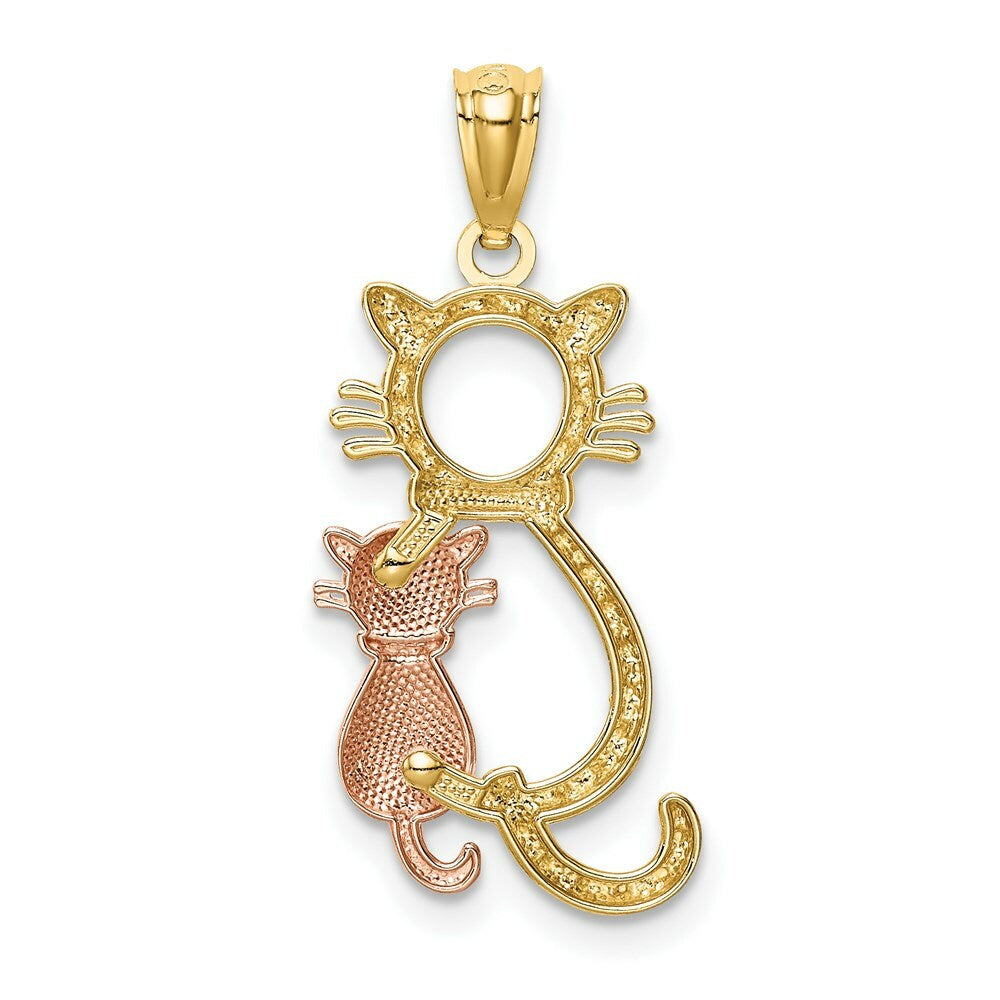 14k Yellow and Rose Gold - Diamond-cut Sitting Cats Pendant