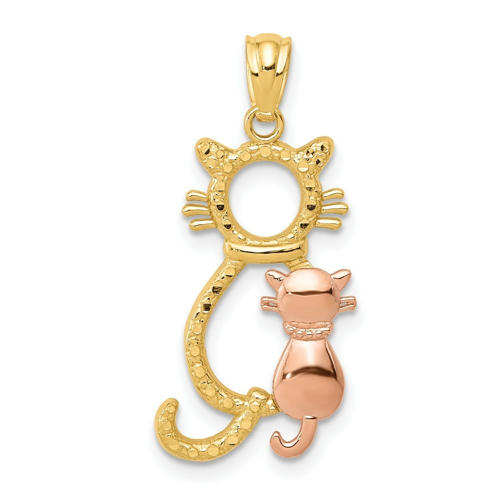 14k Yellow and Rose Gold - Diamond-cut Sitting Cats Pendant