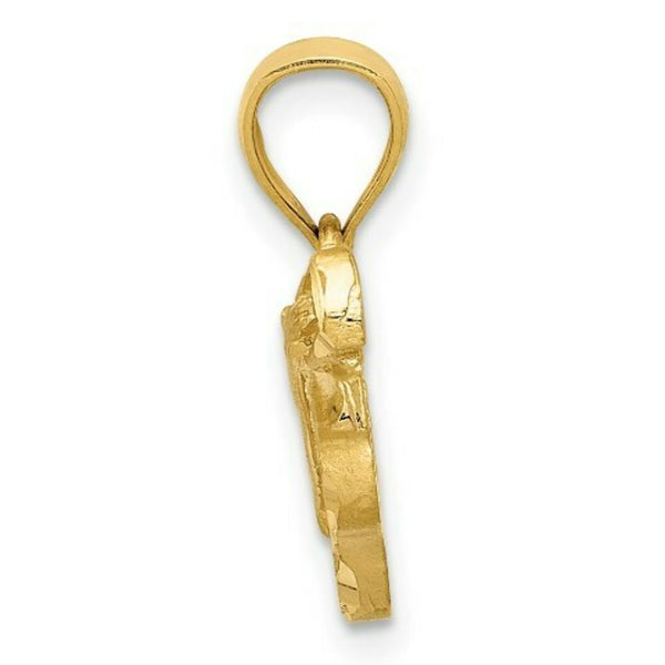 14k Yellow Gold Satin Diamond-cut Acoustic Guitar Pendant