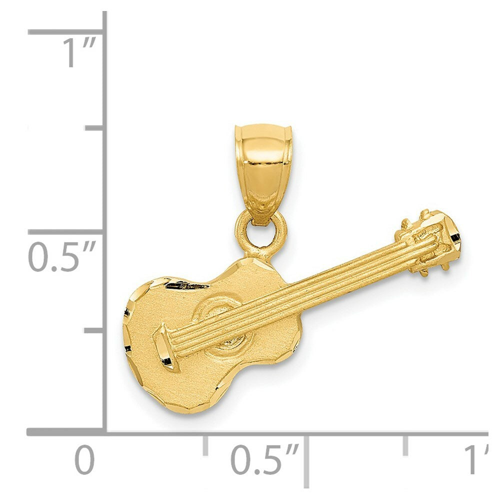 14k Yellow Gold Satin Diamond-cut Acoustic Guitar Pendant