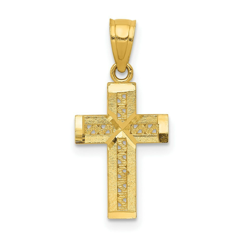 14K Yellow Gold Diamond-cut Cross w/X Center Pendant
