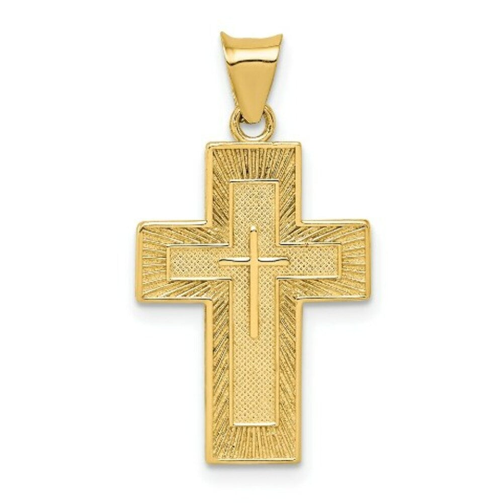 14k Yellow Gold Textured Reversible Lord's Prayer in Spanish Cross Pendant