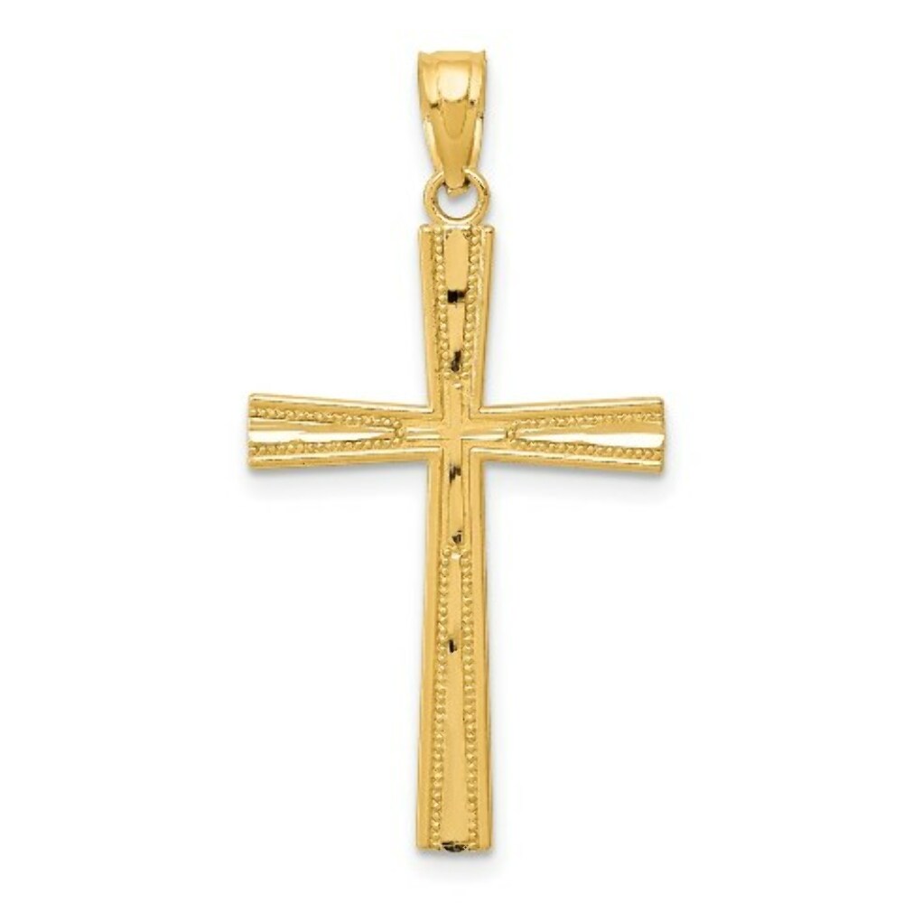 14k Yellow Gold Reversible Satin/Diamond-cut Cross Pendant