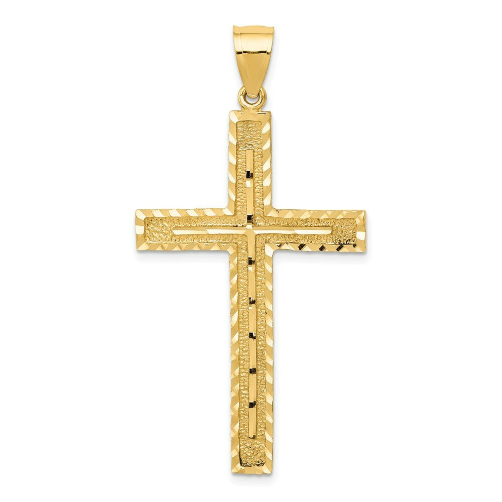 14k Yellow Gold Polished and Textured Diamond-cut Latin Cross Pendant