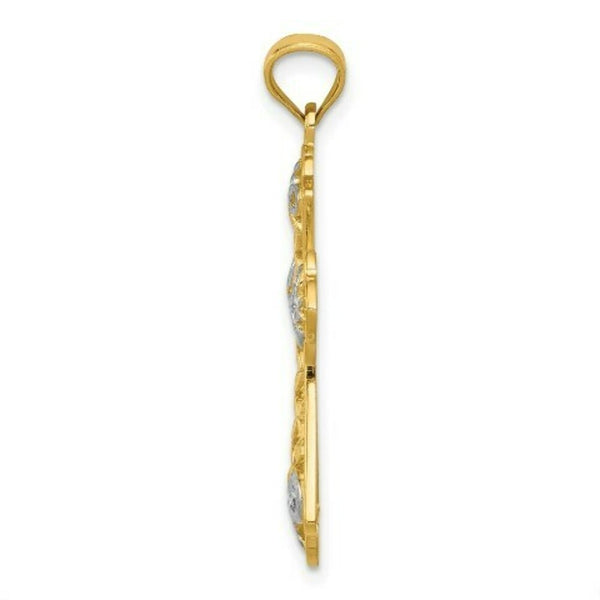 14K Two-tone Gold with Rhodium Polished Diamond-cut Filigree Cross Pendant