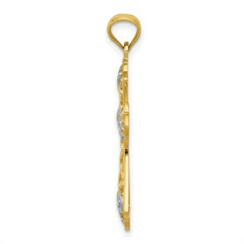 14K Two-tone Gold with Rhodium Polished Diamond-cut Filigree Cross Pendant