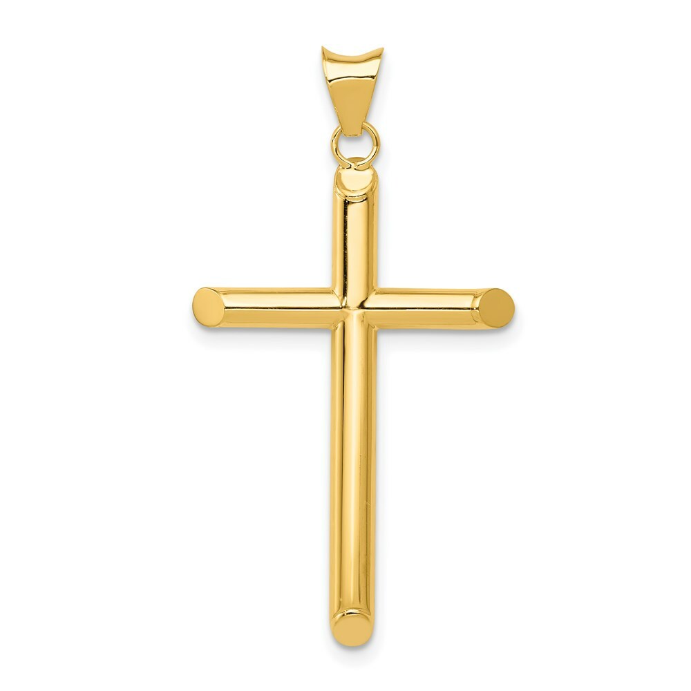 14k Yellow Gold Polished Tube Cross Pendant